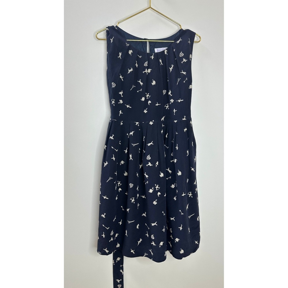 Rachel Riley Silk Dress Girls Size 7 Navy Toy Print Sleeveless Pleated Tie Waist - Picture 15 of 15